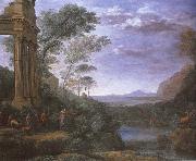 Claude Lorrain Landscape with Ascanius shooting Silvia deer oil painting on canvas